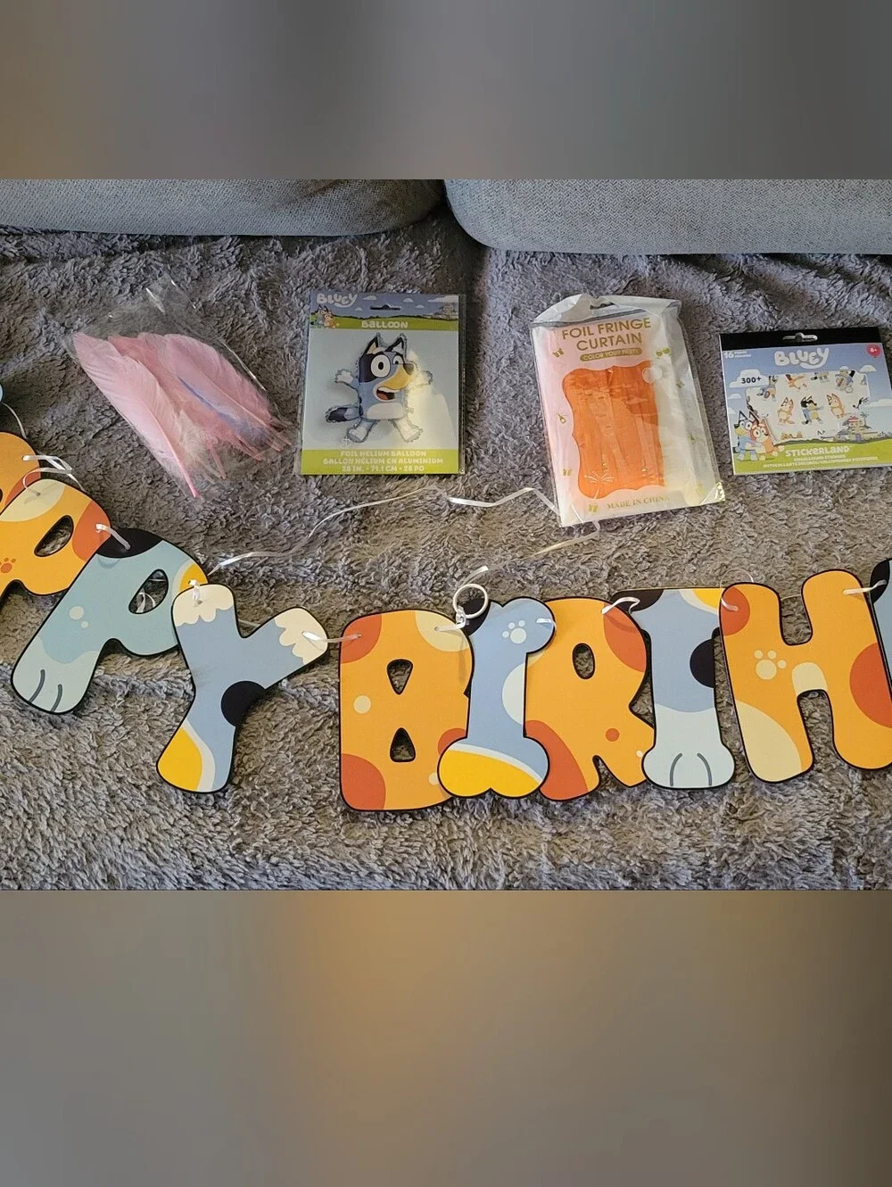 Bluey Party Decor- Banner, Foil Balloon, Foil Curtain, Stickers, Feathers, Stars